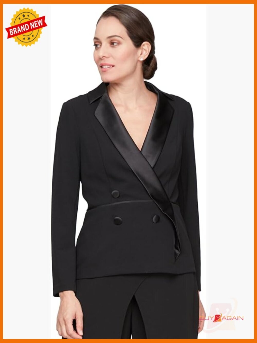 Formal Tuxedo Top with Tie Waist, 3/4 Sleeve Blouse, Polyester Spandex